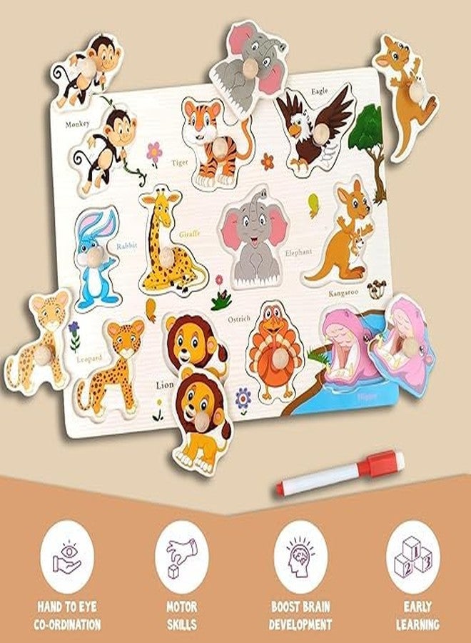 NEKSTY Wooden 11 Pieces Animals with Birds Pegged Knob Toy - Image 5
